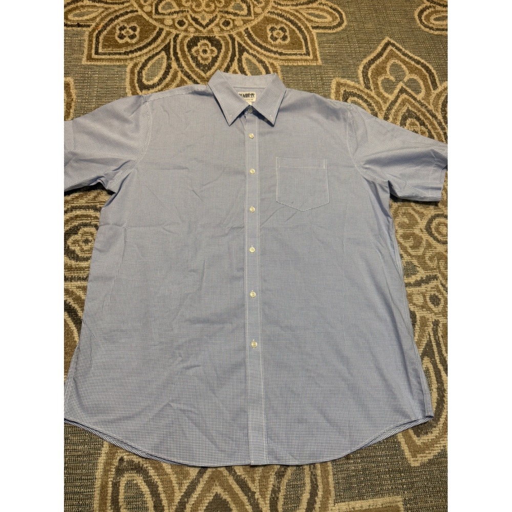 LL Bean Mens Large Blue Gingham Check Short Sleeve Button Down Shirt 275571